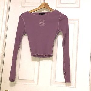 Forever 21 Lilac Embroidered Bear Crop top